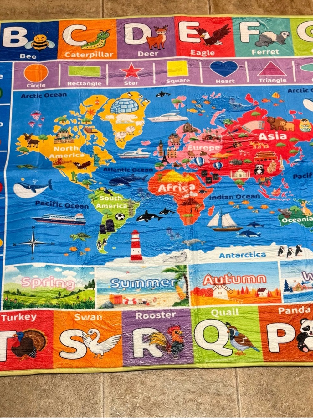 Educational World Map Play Mat for Kids - Multicolor